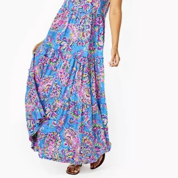 NWT Lilly Pulitzer Loro Maxi Tiered Dress Mermaid Grotto 100